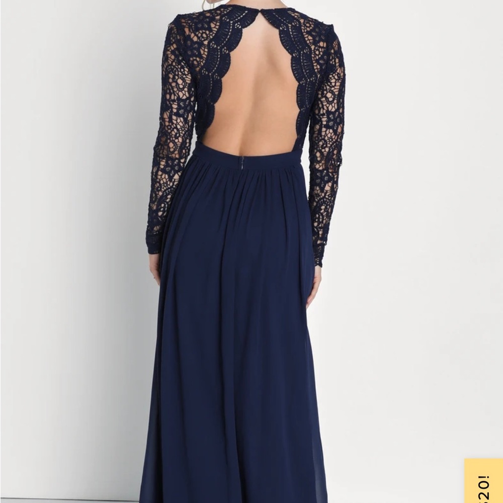 Lulu’s Awaken My Love Navy Blue Long Sleeve Lace Maxi Dress Size Large